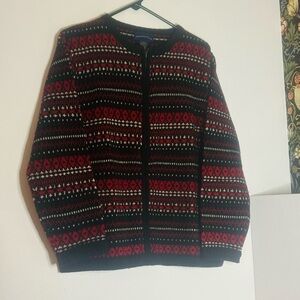 Charter Club 100% lambswool fair isle full zip women’s sweater sz L red black